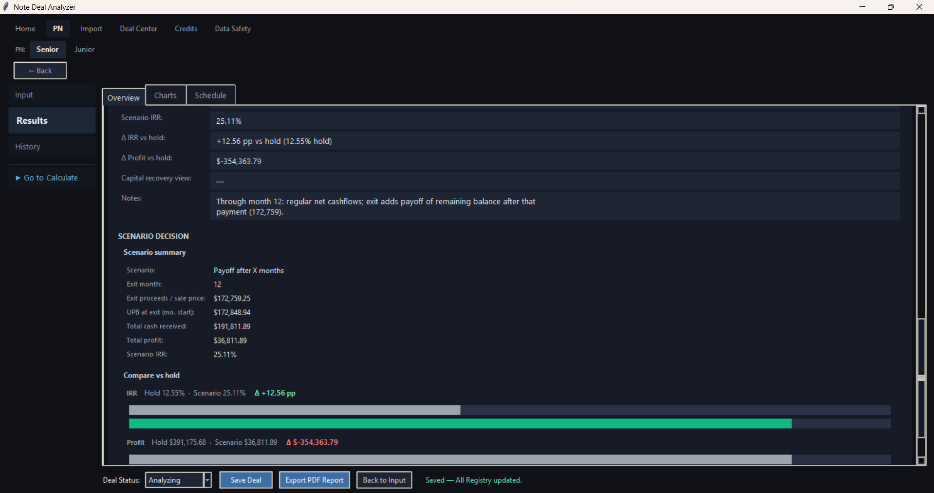 Results screen showing reasoning and result notes