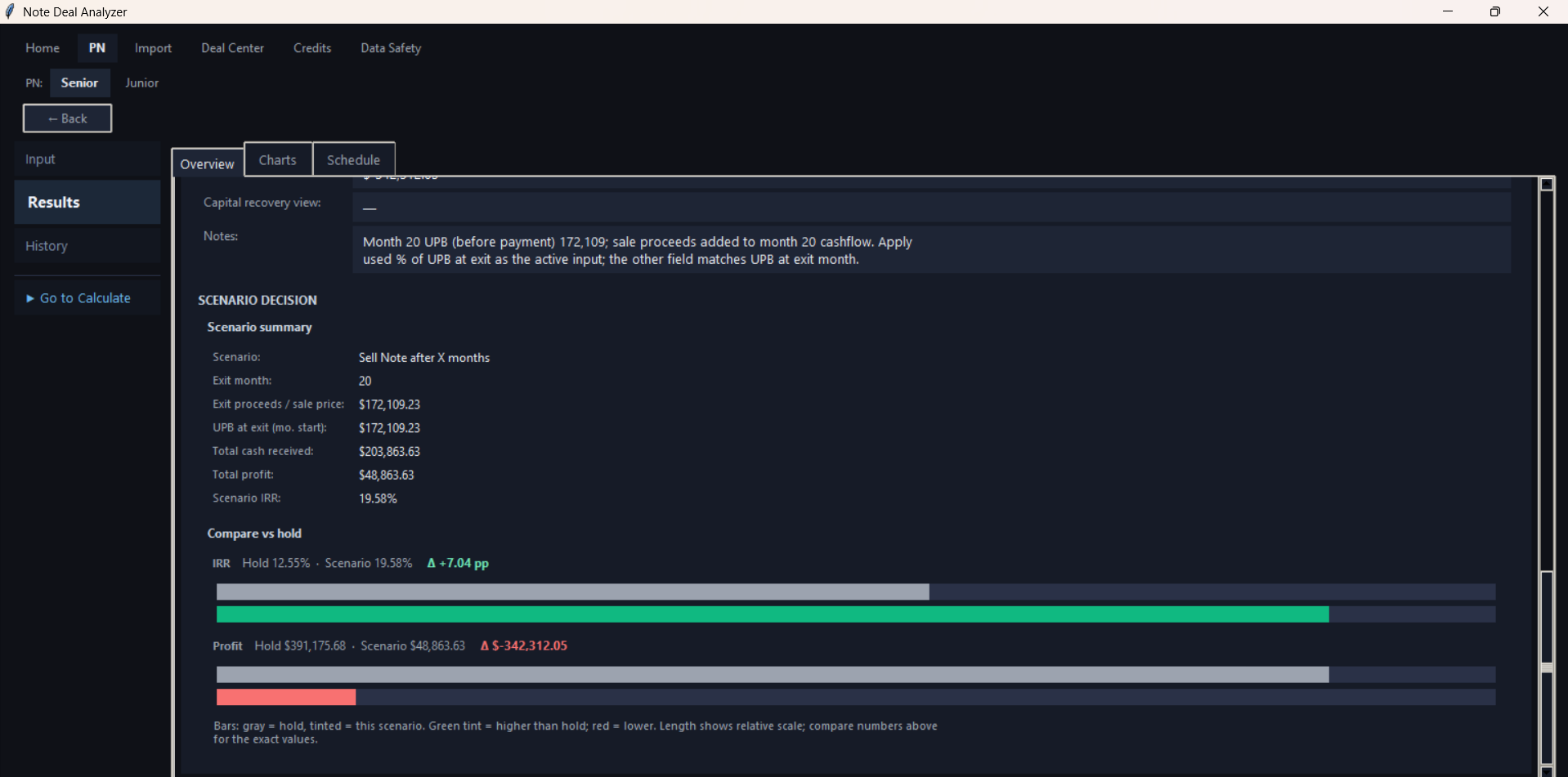 Results screen showing warnings and validation notes